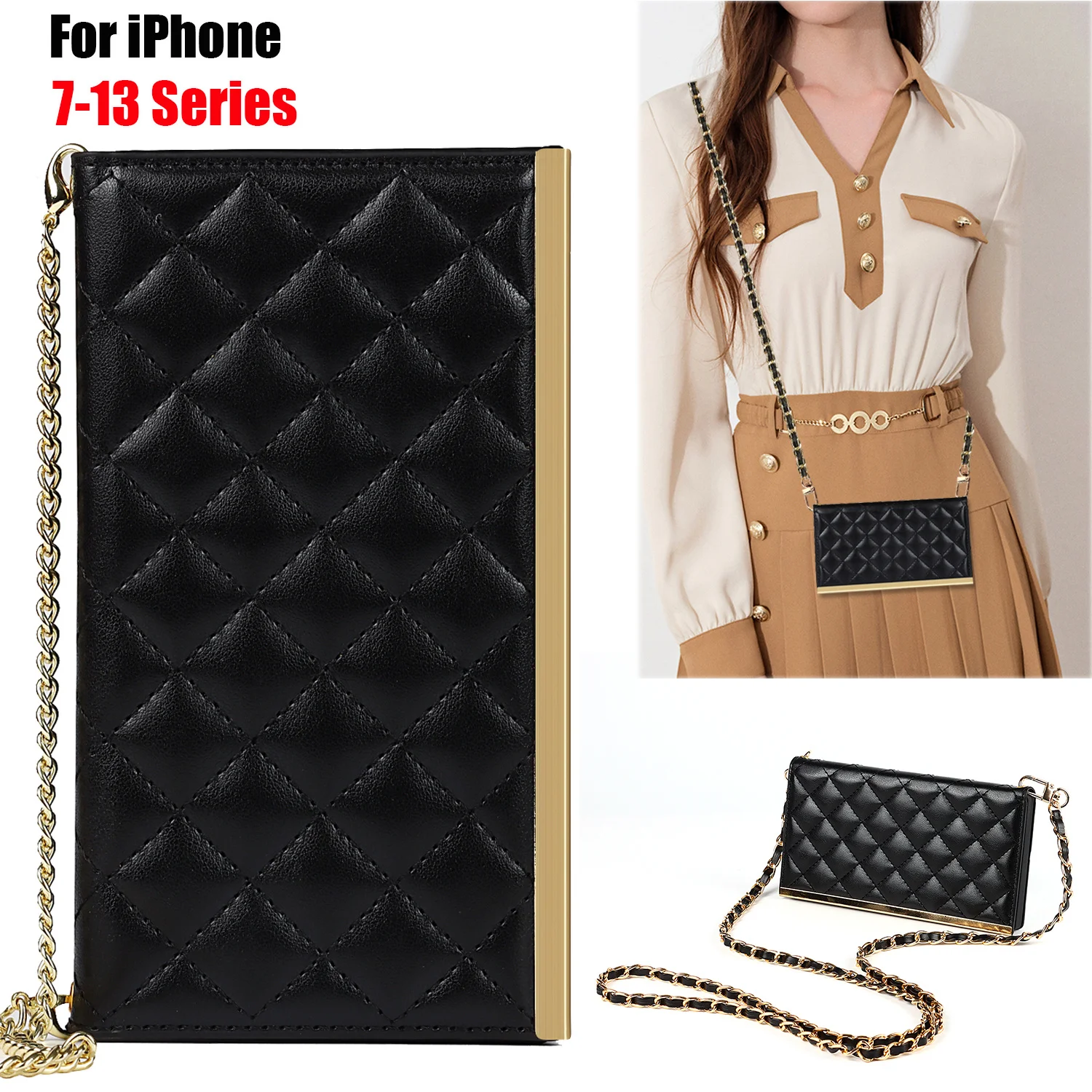

Leather Crossbody Cover for iPhone 11 12 13 Pro Max X XS 7 8 Plus Case Wallet With Lanyard Chain Strap Credit Card Holder