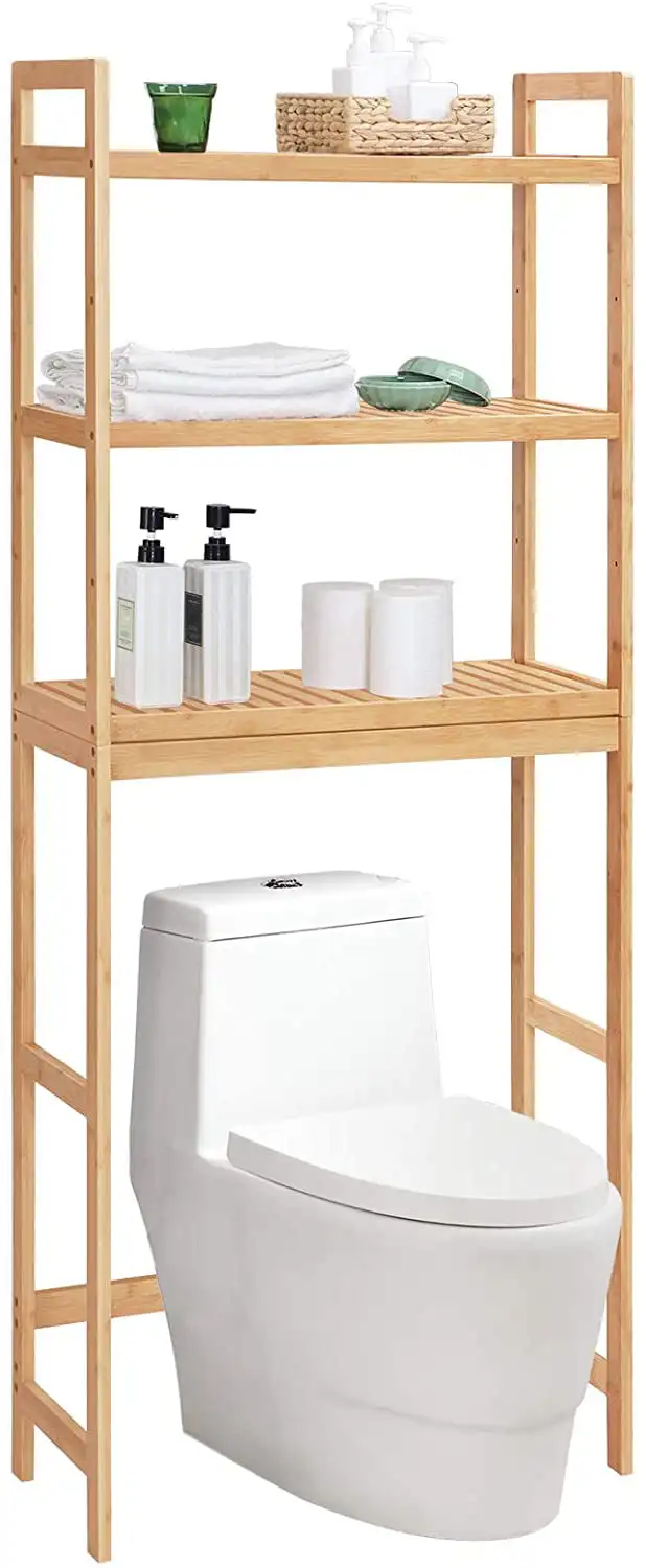 

Natural Adjustable Bamboo Over Toilet Shelf Storage Organizer for Bathroom, Over The Toilet Storage 126 Characters