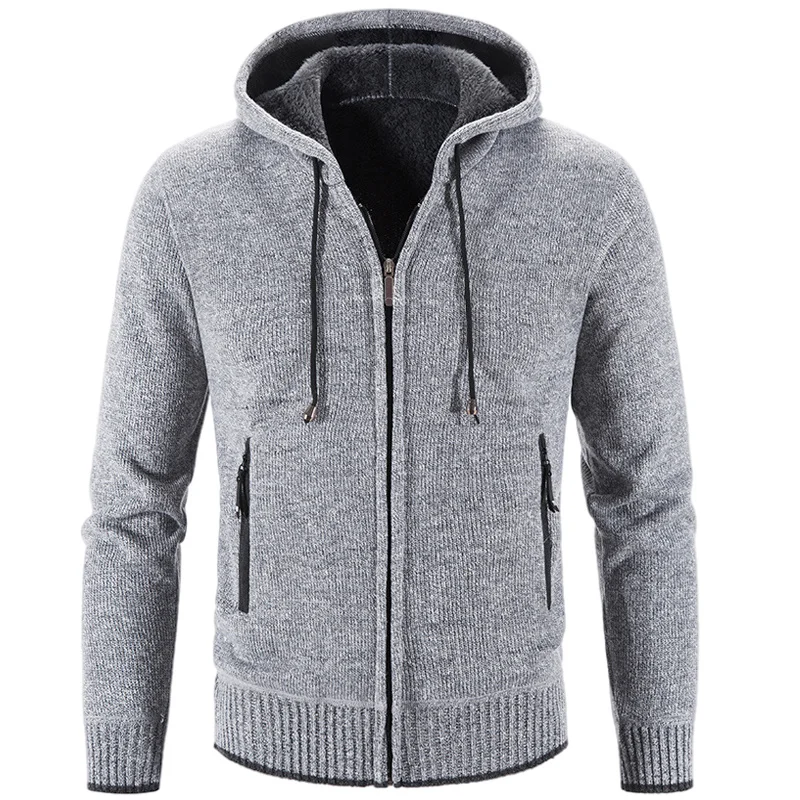 

New Winter Warm Fleece Sweatercoat Men Hooded Sweatear Thick Male Causal Knitwear Jackets Coats Knitted Cardigans