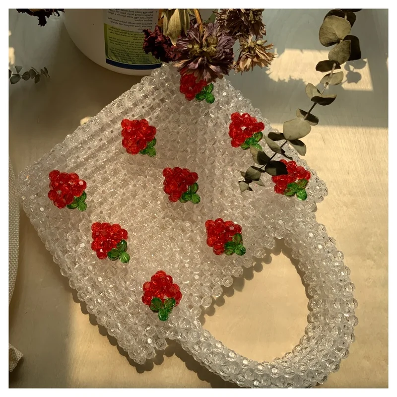 

Beaded DIY Hand-woven Strawberry Cute Luxury Transparent Purses and Handbags for Women Bolsa Feminina Designer Jelly 2022 Summer