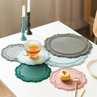 lace silicone waterproof retro dining table mat washable heat insulation non slip coaster bowl mat embossed