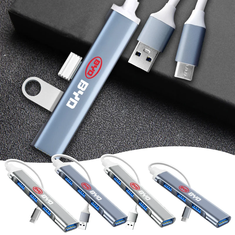 

New Car Hub Adapter USB 2.0 4/Type-C Port Laptop Receiver Splitter For BYD F3 F0 S6 S7 E5 E6 M6 G3 G5 Car Decoration Accessories