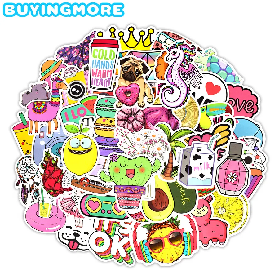 

100 PCS Cartoon Vsco Stickers for Girls Summer Cute Stickers for Laptop Guitar Bike Suitcase Car Stickers and Decals Waterproof
