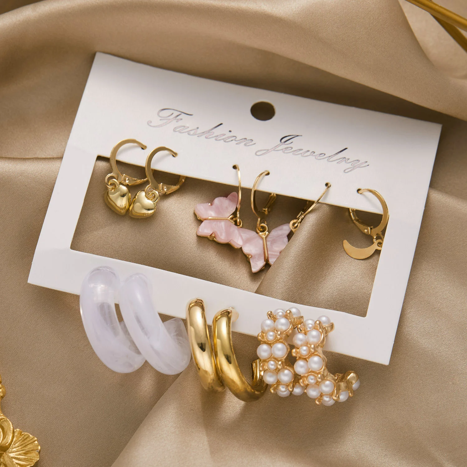 Набор женских серег-бабочек металлические украшения жемчуг геометрия Круглый