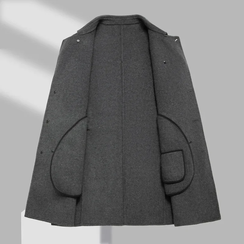 Двусторонние шерстяные товары Мужское пальто осенне-зимняя утепленная черная