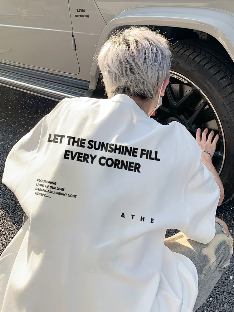 Футболка мужская с коротким рукавом тяжелая хлопковая белая Модная брендовая