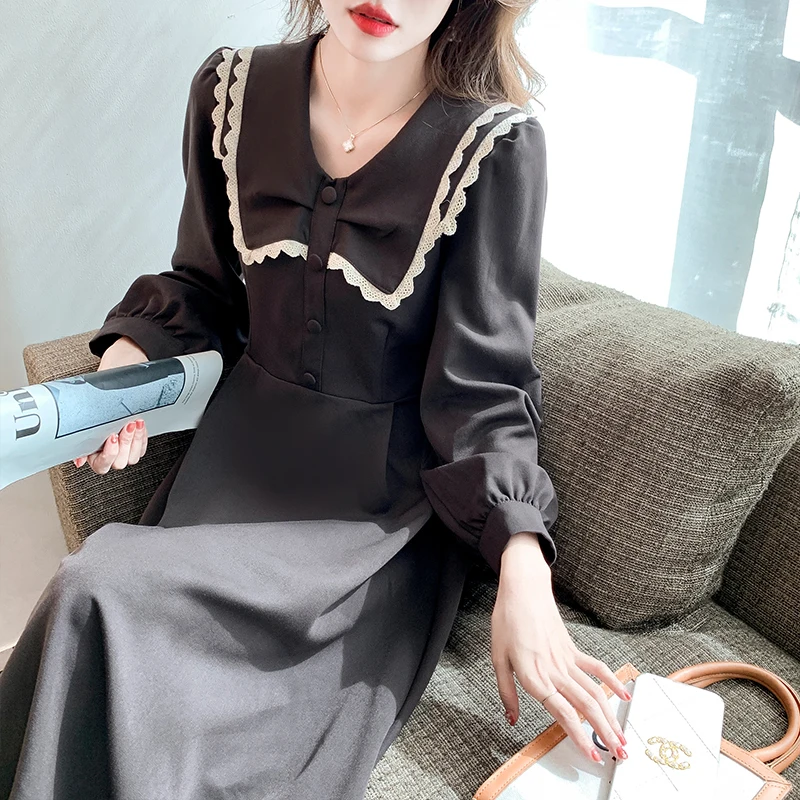 

Autumn Dress Women Spring Office Lady French Style Vintage Long Sleeve Patchwork Solid Pleated High Waist Belt Dresses Traf Robe