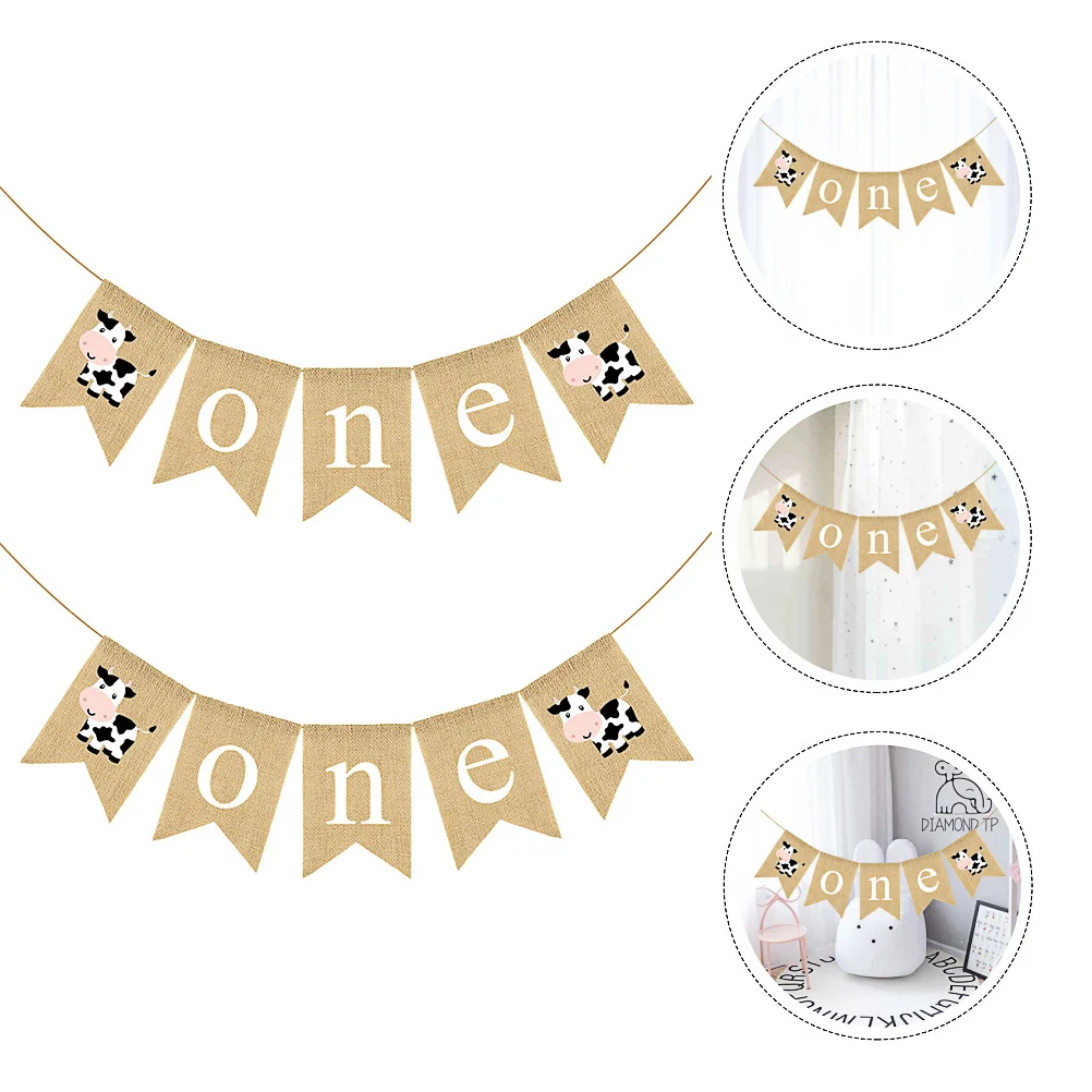 

1 Pc Birthday Party Banner Cartoon Linen Hanging Swallowtail Banner