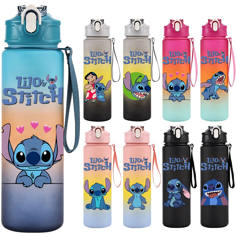 750ml Disney Lilo Stitch Water Cup Anime Portable Children Cute Plastic Cartoon Outdoor Sport Large Capacity Bottle Gifts