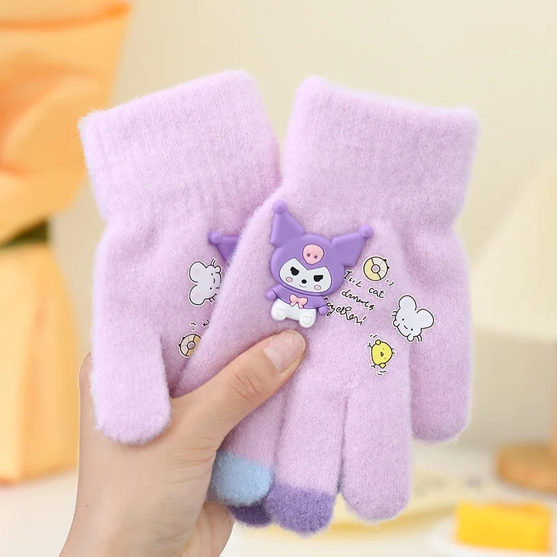 Kawaii Sanrio перчатки Kuromi My Melody морозостойкие зимние на пальцы плюшевый сенсорный