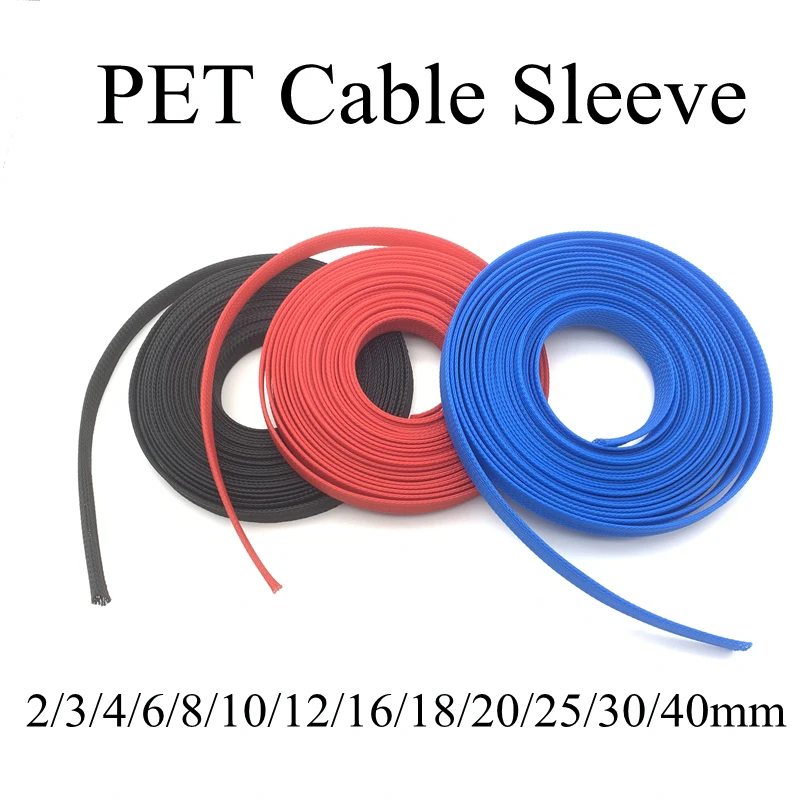

5M Cable Sleeve 2 4 6 8 10 12 14 16 18 20 25 30 35 40mm PET Expandable Cover Insulation Braided Nylon Sheath Wire Wrap Black
