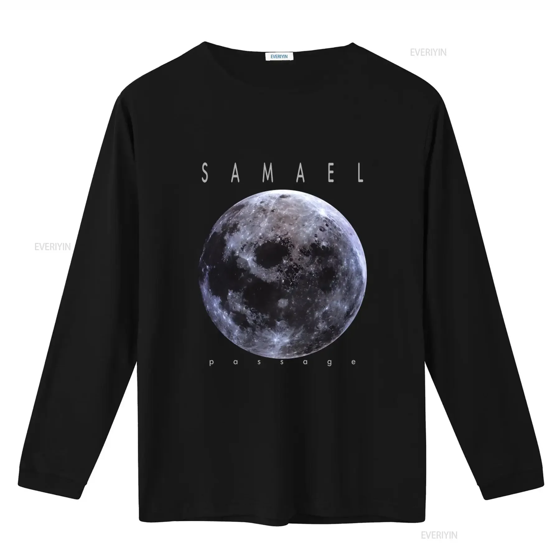 Фото Новая футболка DTG/DTF SAMAEL PASSAGE с лунным принтом, винтажная, с эффектом потертости, стильная, эластичная, мягкая, дышащая, для уличной моды №2