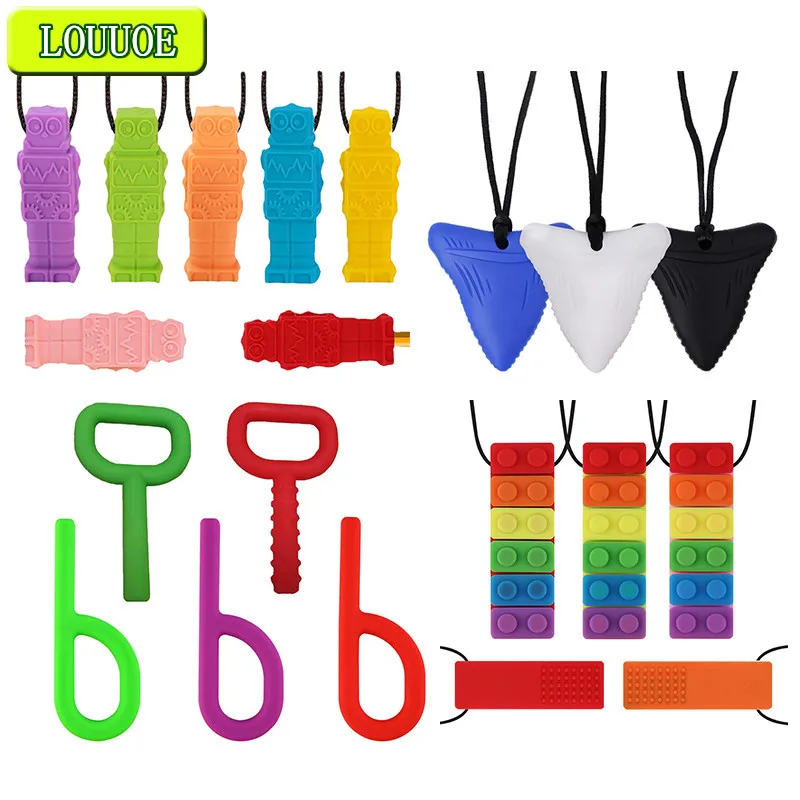 

1Pcs Sensory Chew Necklace Silicone Chew Pendant Training and Development Toys Chew Necklace for Teething Babies Autism Anxiety