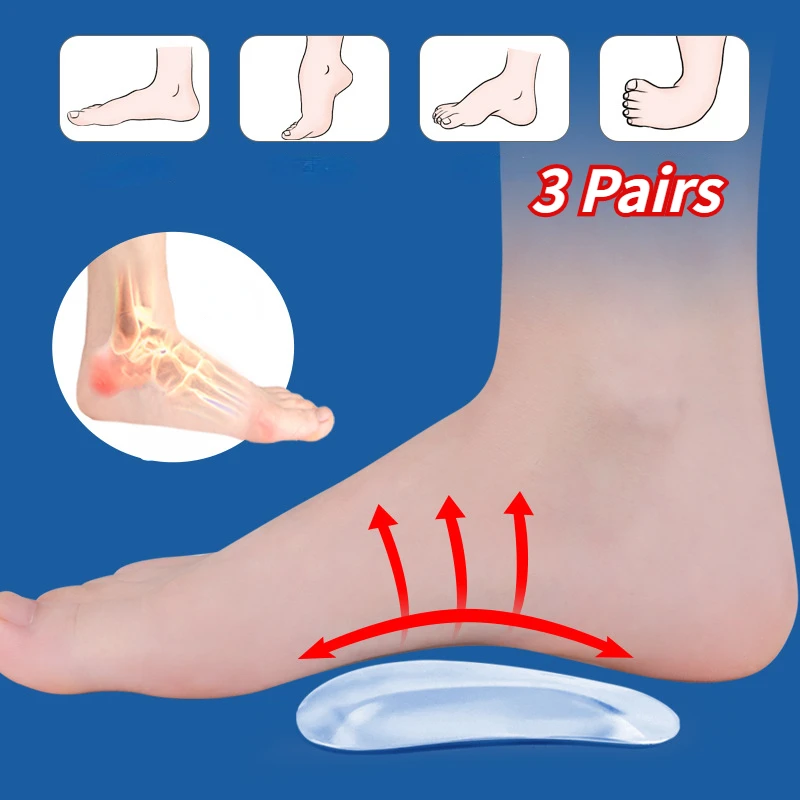 6 Pcs Professional Arch Orthotic Support Insole Foot Plate Flatfoot Corrector Shoe Cushion Foot Care Insert Insoles Silicone Gel