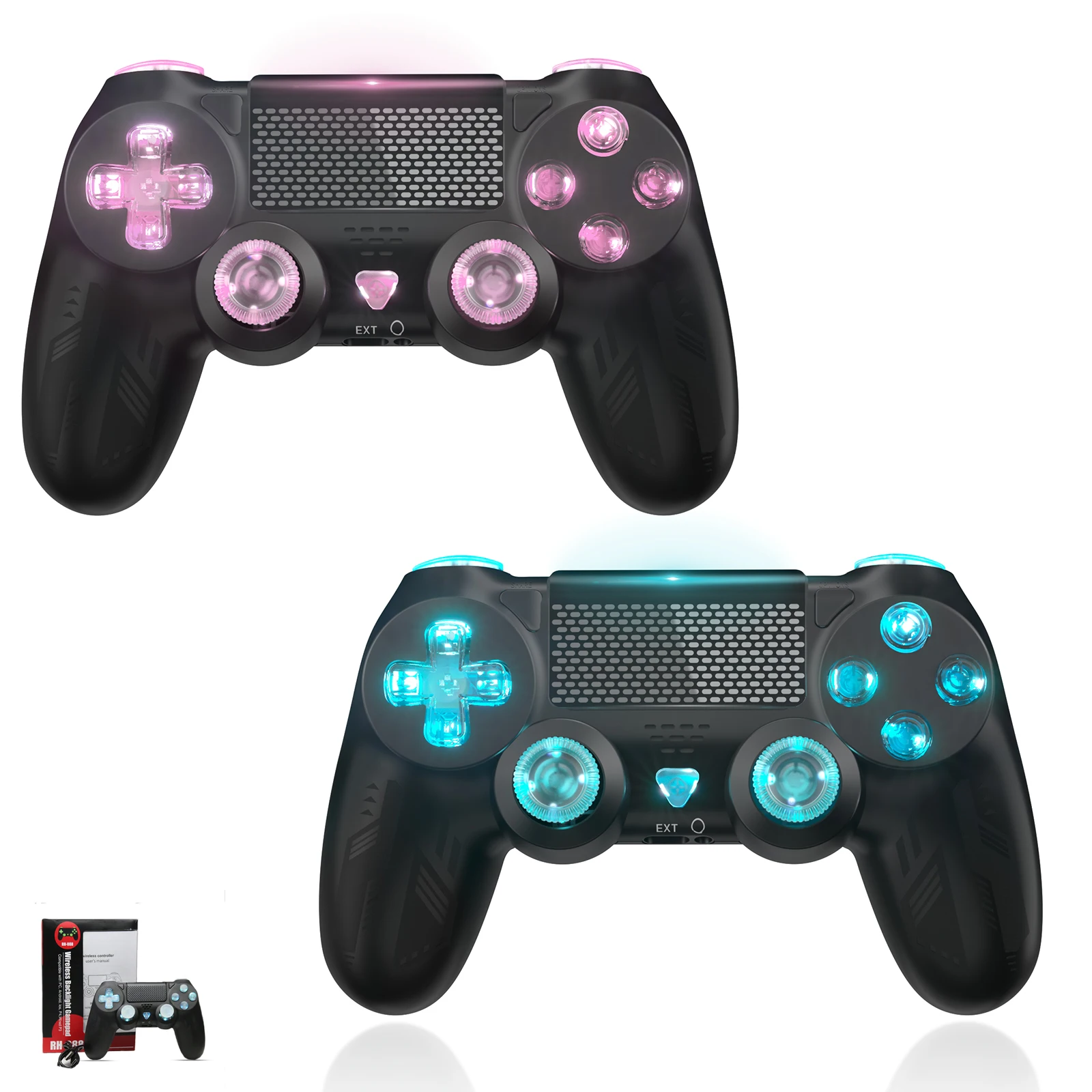 

For PS4 Controller, Wireless Game Controller Compatible, Remote Controller Support/LED Light/Dual Vibration/Turbo/6-Axis Gyro