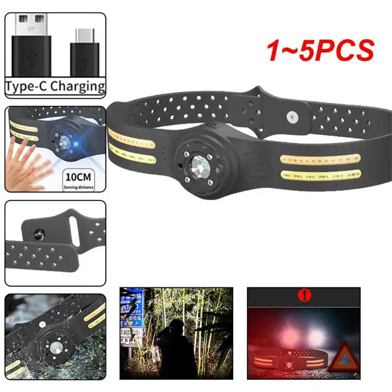 

1~5PCS Headlamp Silicone Integrated Anti-fall Induction The New Camping Photo Type-c Charging Portable Lighting