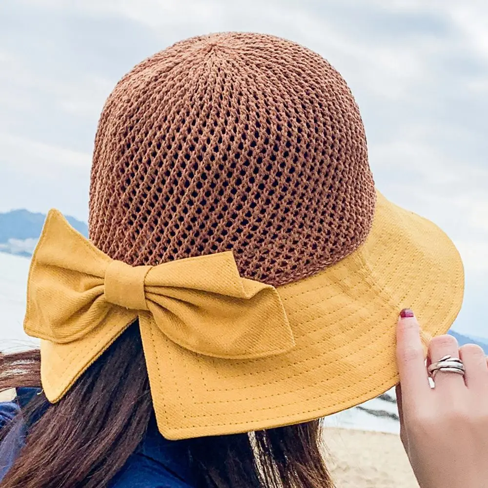 

Summer Female Sun Hats Big Brim Classic Bowknot Foldable Fashion Straw Hat Casual Outdoor Beach Cap For Women UV Protected Hat