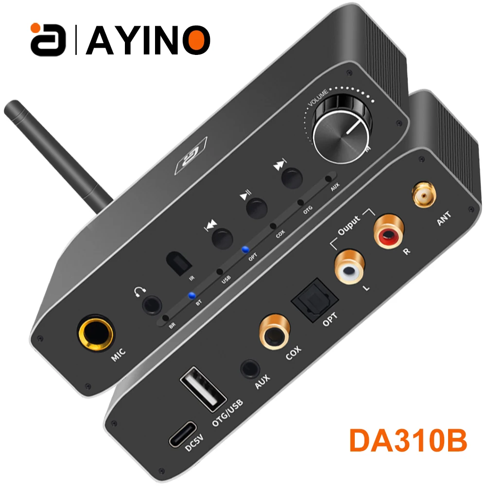 

AYINO Bluetooth 5,3 аудио приемник передатчик 2 в 1 коаксиальный Оптический ЦАП преобразователь PCUSB Amp микрофон адаптер дистанционное управление