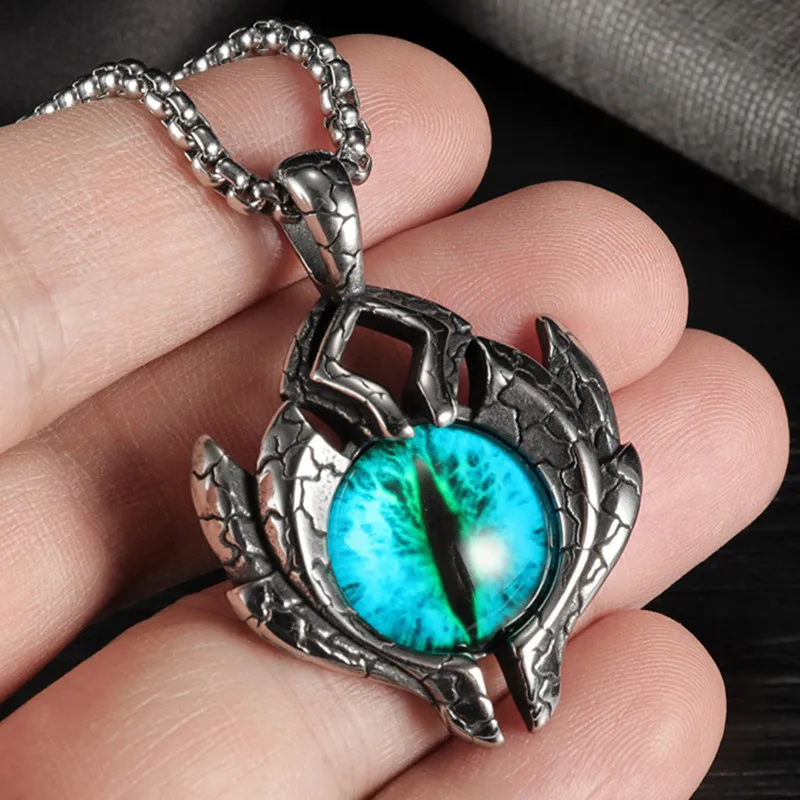 

HNSP Punk Blue Evil Eye Pendant Necklace For Men Gift Jewellery