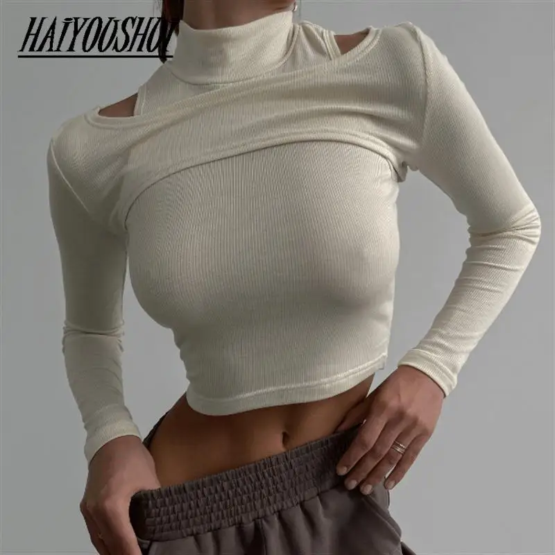 

Футболка HAIYOUSHUI Y2k Женская трикотажная, комплект 2 в 1 с болеро, короткий топик и корсет, майка