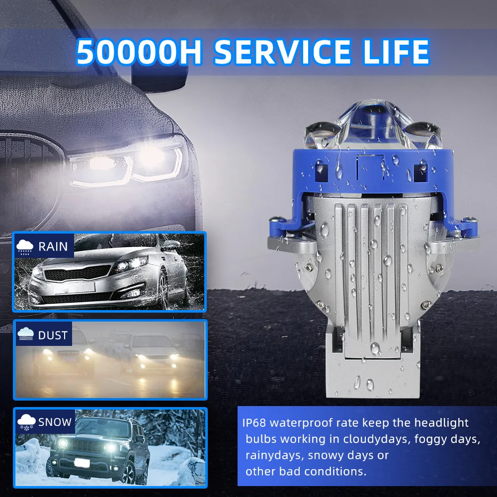 140W Bi-LED Проекционная фара с линзой Halo Dual Direct Laser, двухрежимная (дальнийближний свет), сверхъяркая, мощная, для модернизации автомобилей (art.: 3920da33ff7a7) - 3920da33ff7a7