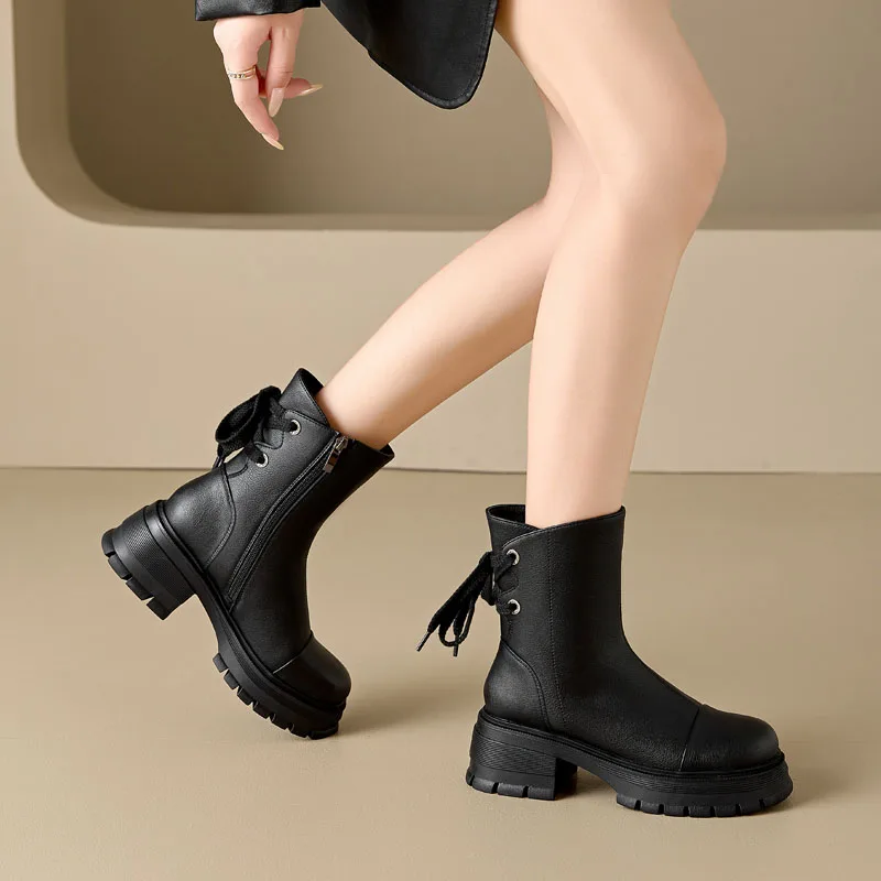 Женские ботинки до середины икры DRKANOL на массивной платформе и высоком каблуке со