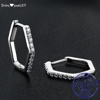 shipei simple 925 sterling silver vvs d color hexagon real moissanite diamonds gemstone hoop earrings gift fine jewelry with gra
