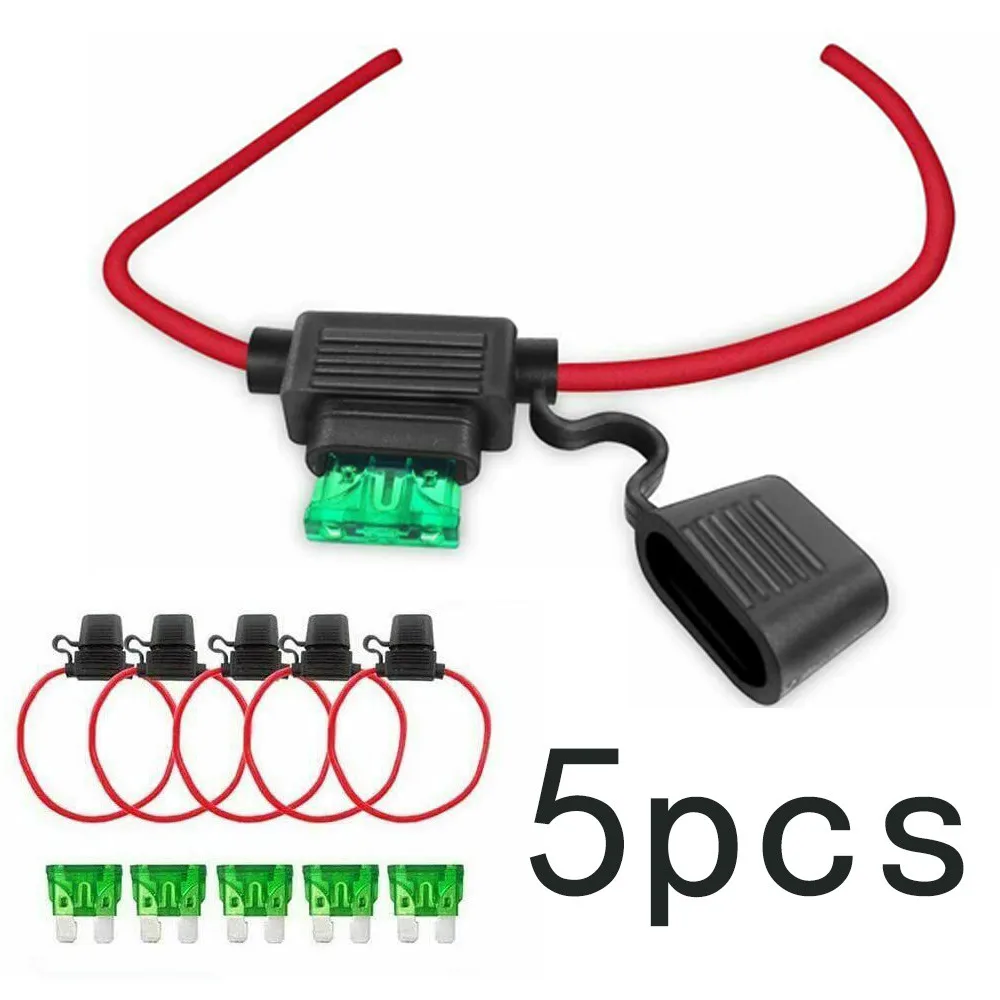 

5pcs 12 Gauge ATC/ATO Inline Holder With 30A Automobile Fuses Box Blade 12AWG For Car Boat RV Auto Camping Car Automotive