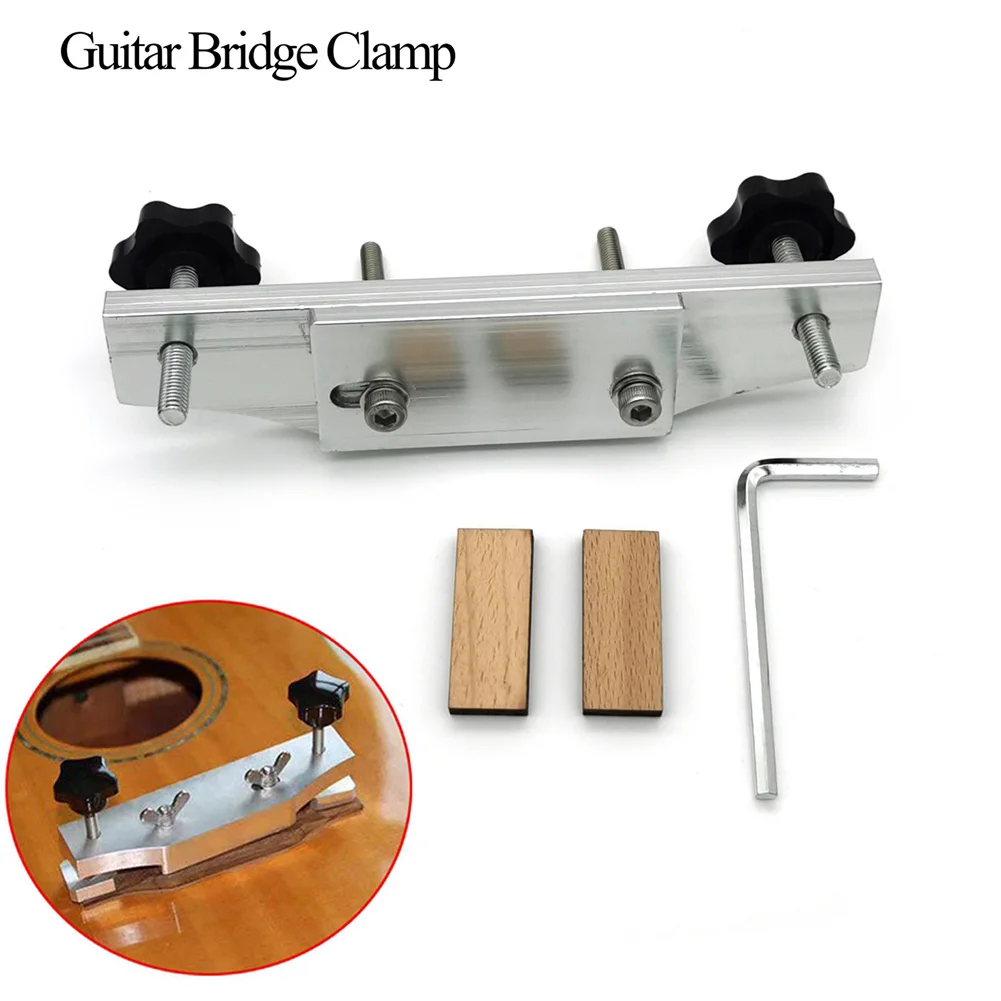 

Acoustic Guitar Fixture Bonding Bridge Clamp Clip Stainless Steel DIY Luthier Repair Tools Set with Wooden Block and Wrench