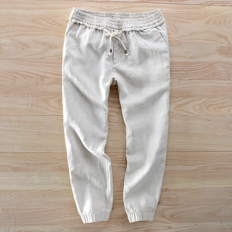 

Мужская одежда 2023, мужские льняные повседневные штаны, льняные Мужские штаны с девятью точками, однотонные свободные брюки из пеньковой веревки