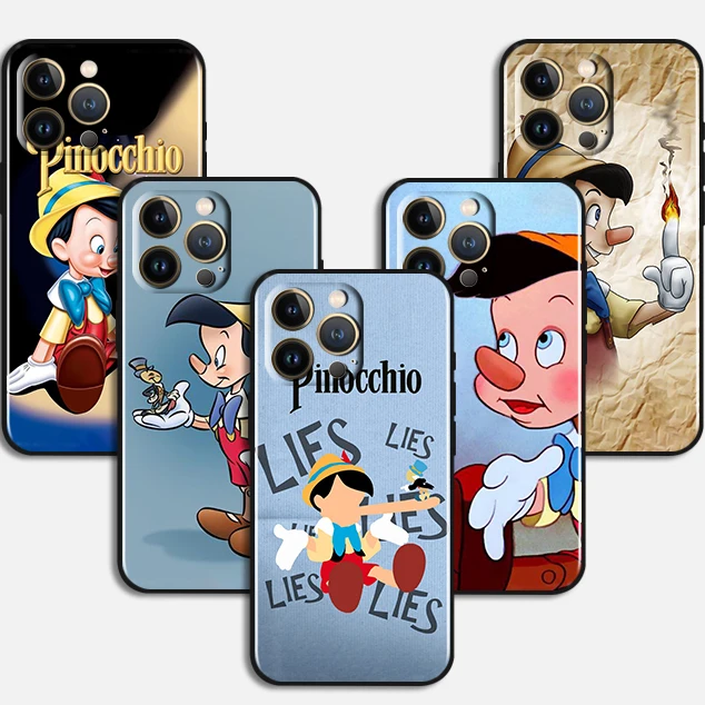 

Anime Cute Pinocchio Case For Apple iPhone 14 13 12 11 Pro Max Mini Silicone Soft TPU Black Phone Cover Capa Coque Shell Funda