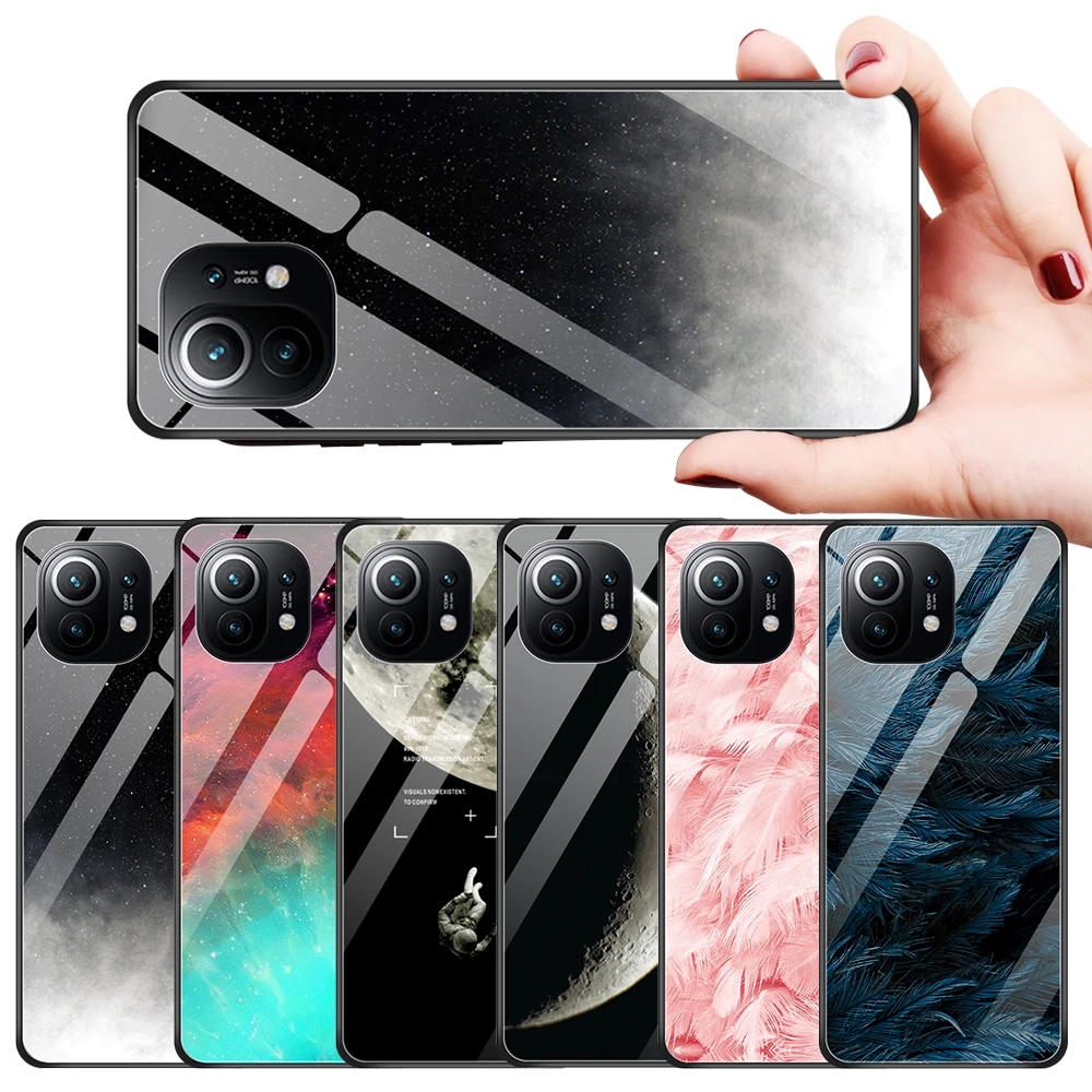 

Space Phone Case For Xiaomi 11 lite pro Ultra Luxury starry sky Tempered Glass Phone protective cover For Xiaomi 12 pro 12X case