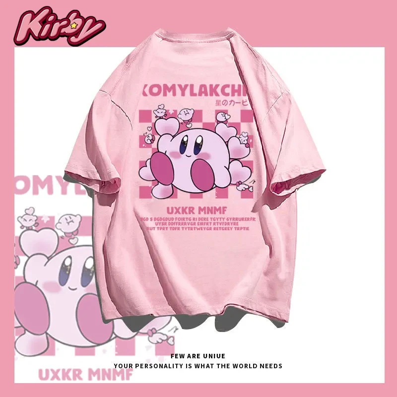 Kirby T-shirts Kawaii Tshirt Girl Summer Tees Top Cute Anime Clothing Children Cartoon Clothes Casual Teen O-neck T Shirt Pink