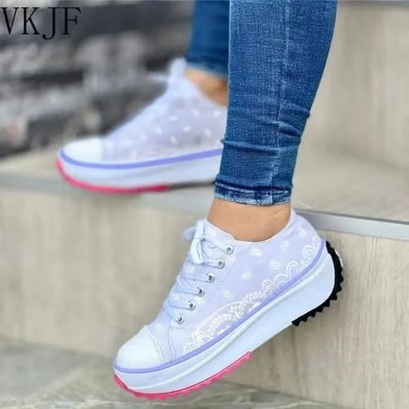 

Sneakers Women Shoes 2022 Pattern Canvas Shoe Casual Women Sport Shoes Flat Lace-Up Adult Zapatillas Mujer Chaussure Femme