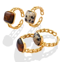 316l stainless steel trendy ring simple gold metal tiger eye stone opening ring for women wedding gift jewelry
