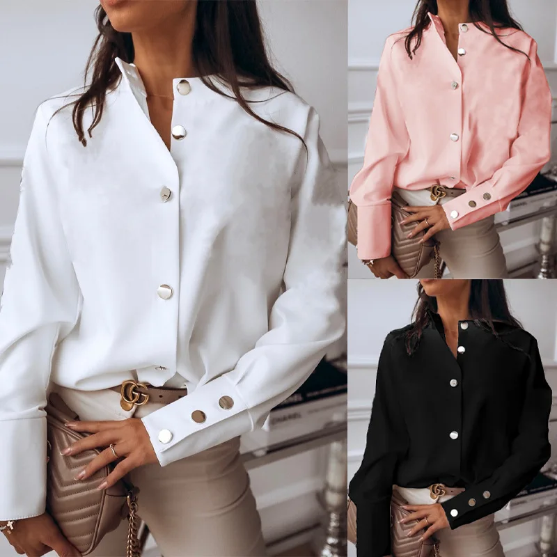 

2023 spring and summer new plus-size loose fashion shirt commuter women's white lapel long-sleeved shirt women