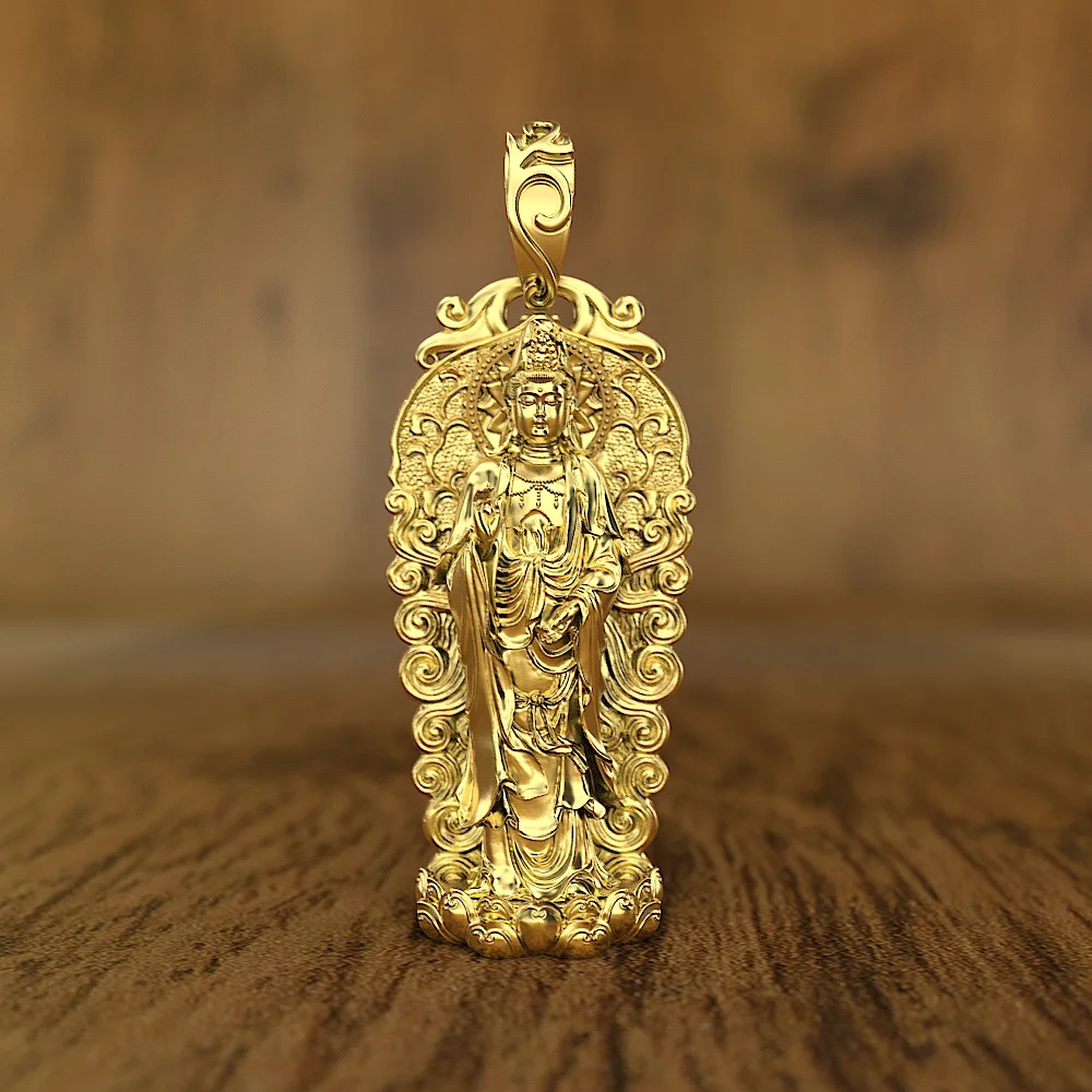 

Мужской кулон в стиле ретро, новый национальный привод, три деления, ювелирное изделие в стиле Гуаньинь, модный прочный позолоченный амулет ...