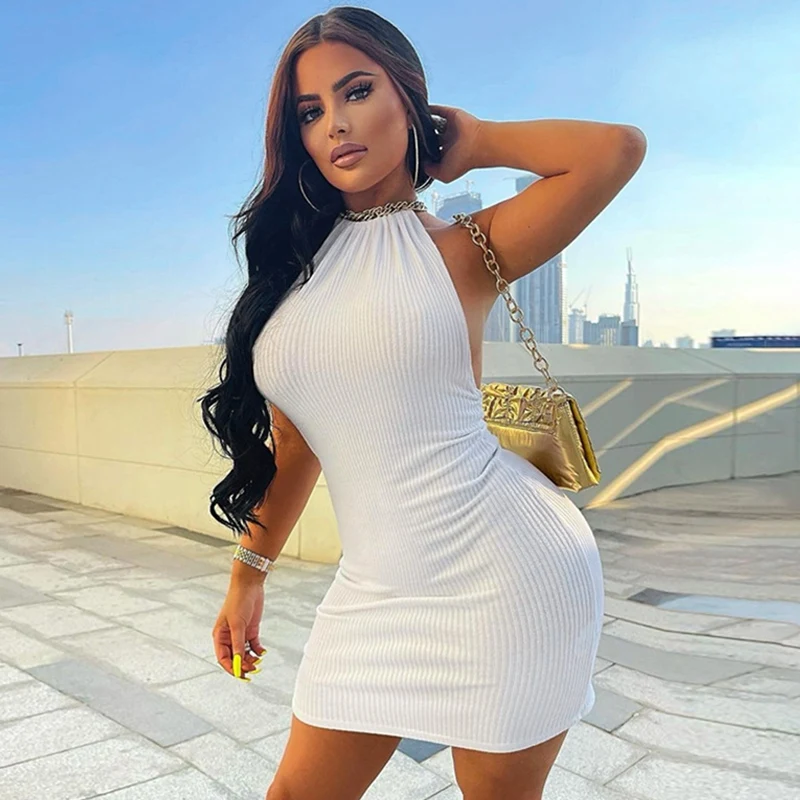 

Women's Sexy Halter Lace-Up Dress White