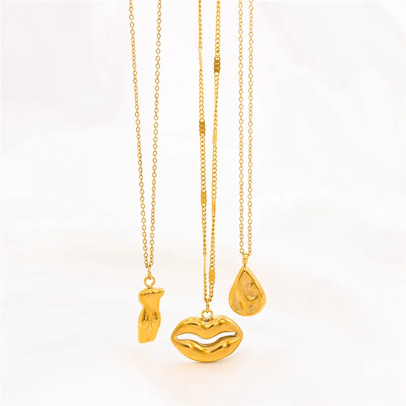 

New Design Pendants Charms Necklace Stainless Steel Jewelry Lip Body Water Drops Link Chain Trinket for Women Men YS322