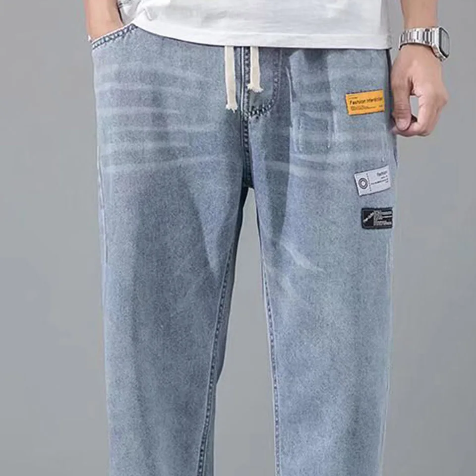 Jeans Men's Spring And Autumn Korean Version Trendy Brand Loose Straight Light Nine-Point Casual Trousers Versatile Trousers A09