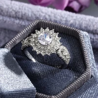 new luxury trendy silver plated snowflake rings white shiny white cz stone inlay fashion jewelry engagement wedding party gift