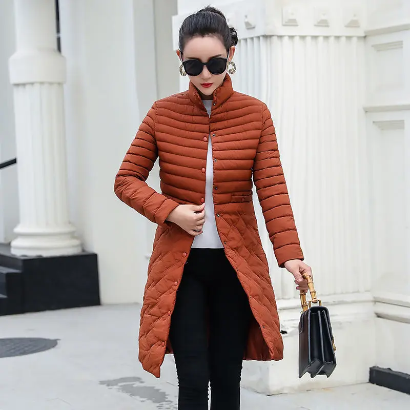 Autumn Winter Women's Coat Light Padded Jacket Mid Length Top Jacket Slim Fit Plus Size Korean Fashion Free Shipping Wholesale