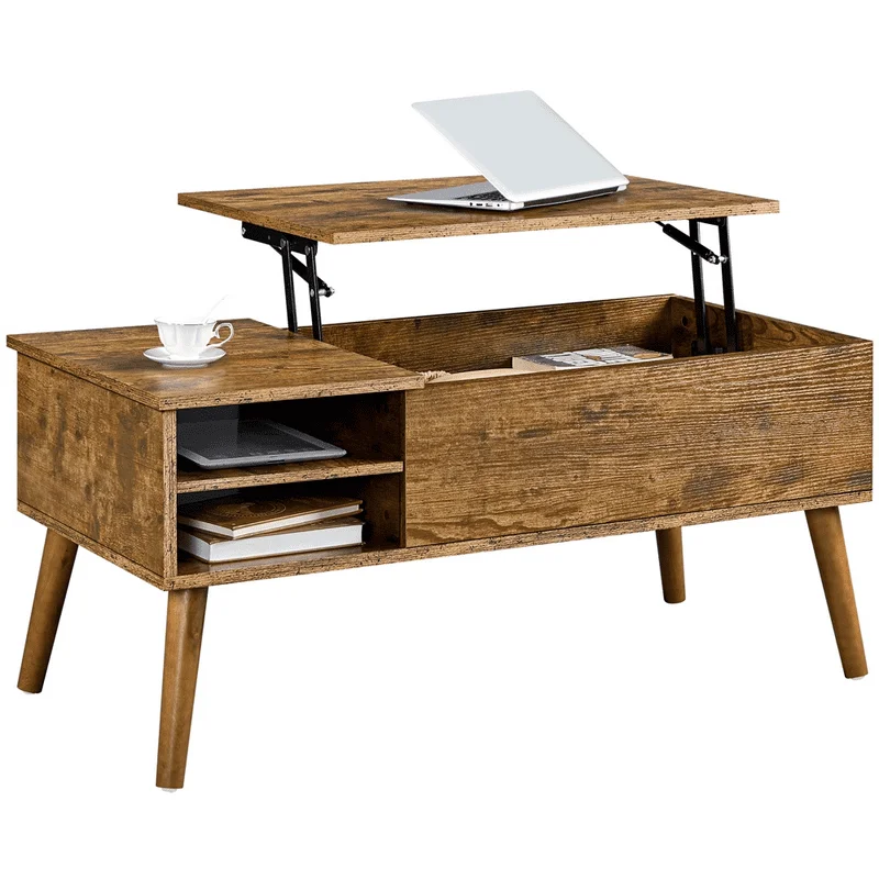 

Split Lift Top Coffee Table with Adjustable Storage Shelf, Rustic Brown