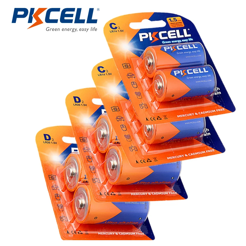 

PKCELL 2PK-LR14 C+2PK-LR20 D Alkaline Battery 1.5V LR14 LR20 for Loudspeaker, Microphone Gas Stove,Water Heater