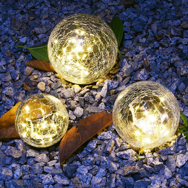 

ZK30 Led Solar Garden Light Waterproof Cracked Glass Ball Lamps Outdoor Court Buried Grass Lamp For Balcony Garden Street Decor