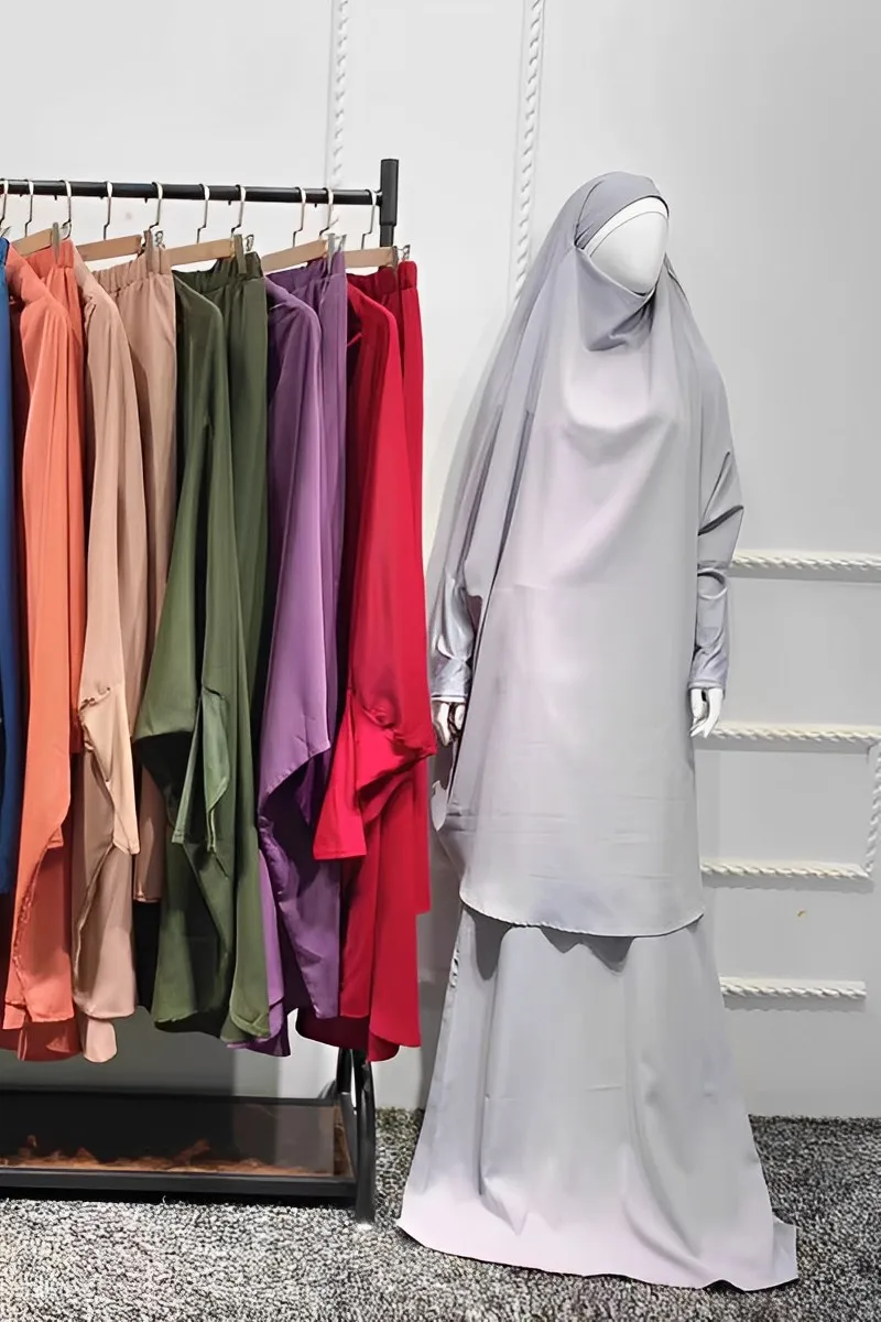 Eid Prayer Garment Jilbab Abayas for Women 2 Piece Set Hooded Sexy Muslim Maxi Dresses Turkish Islamic Robe Pour Femme Musulmane