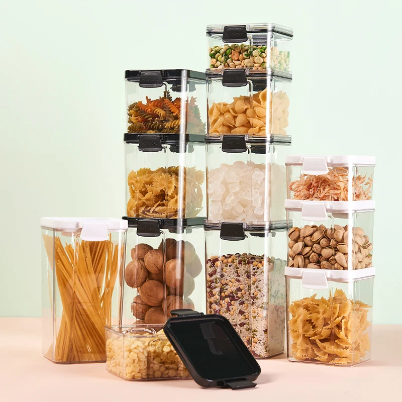 

Snacks Plastic Storage Jars Transparent Square Cereal Container Storage Jars Dried Fruit Potes Hermeticos Kitchen Items