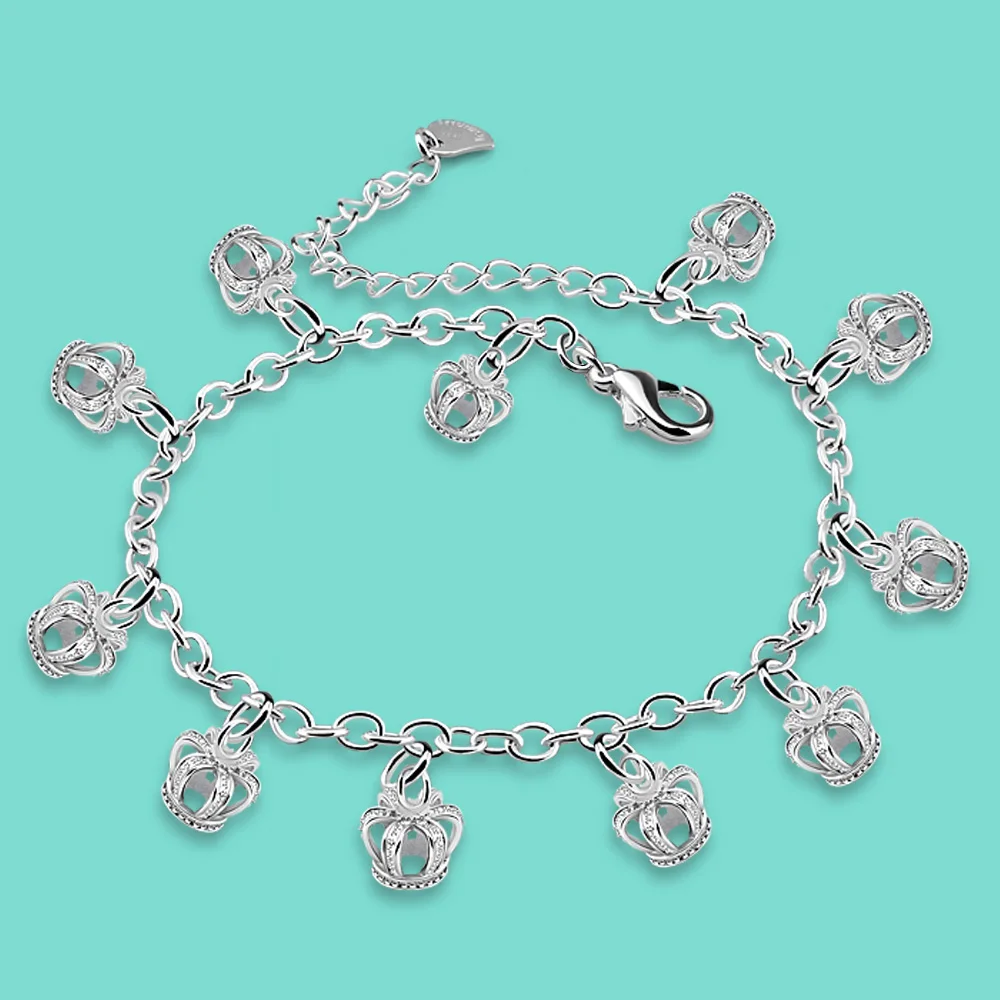 

Женский ножной браслет из серебра 925 пробы, с подвеской в виде короны, на цепочке 20-27 см, пляжные сандалии, ювелирные изделия до лодыжки для ле...