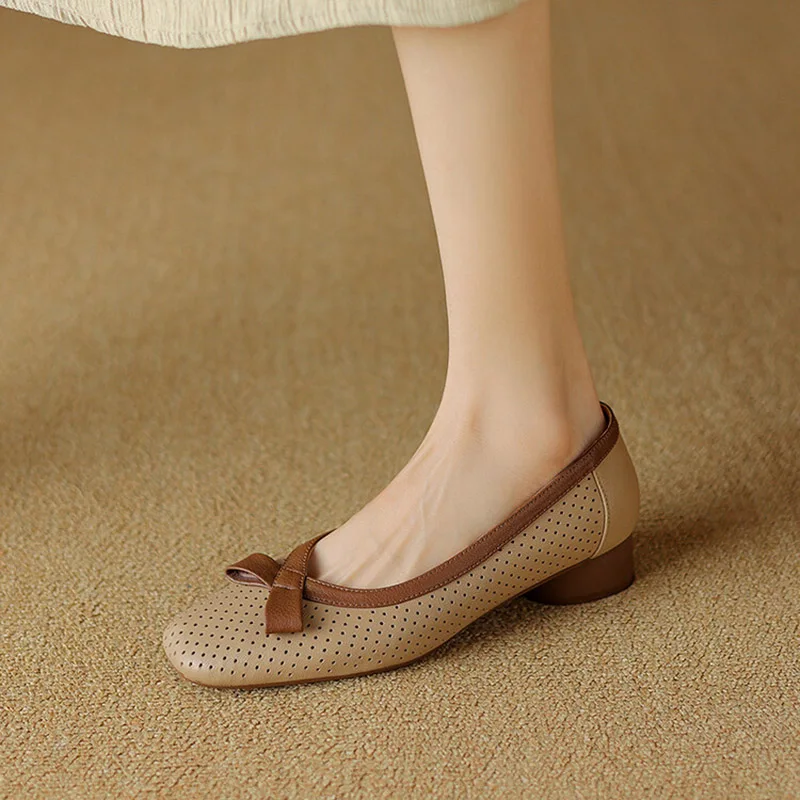 Phoentin Элегантные женские босоножки с открытыми отверстиями на среднем каблуке 3