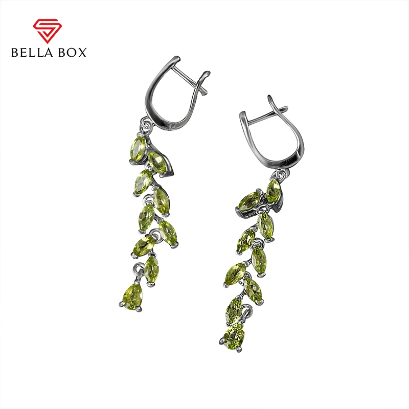 

Bella Box natural peridot garnet drop earrings 925 Sterling Silver Leaves shaped Wedding Engagement Party Fine earrings Jewelry